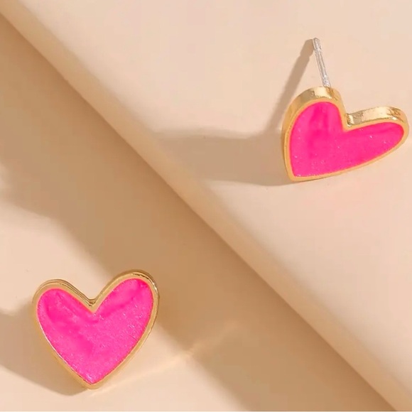 Gold and Pink Heart Earrings NWOT - Picture 3 of 4